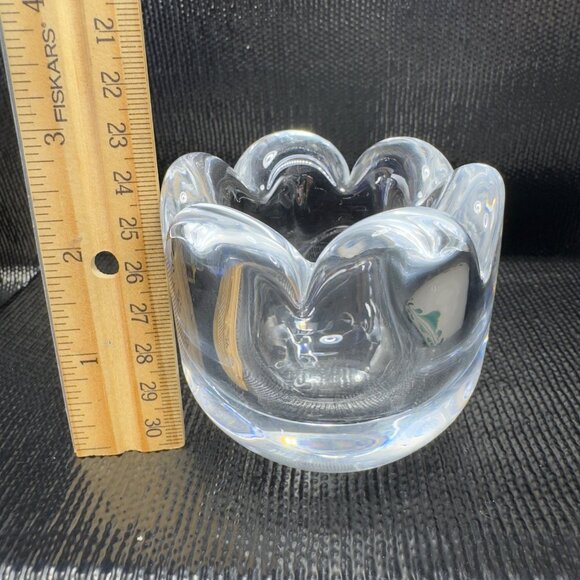 ORREFORS Sweden Clear Heavy Glass Crystal Flower Shaped Votive Small Dish Bowl - Picture 2 of 7
